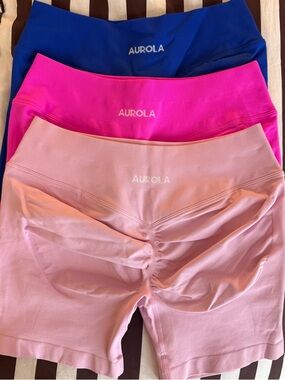 Aurola Women's Seamless High-Waist Athletic Shorts - Blue, Hot Pink & Light Pink